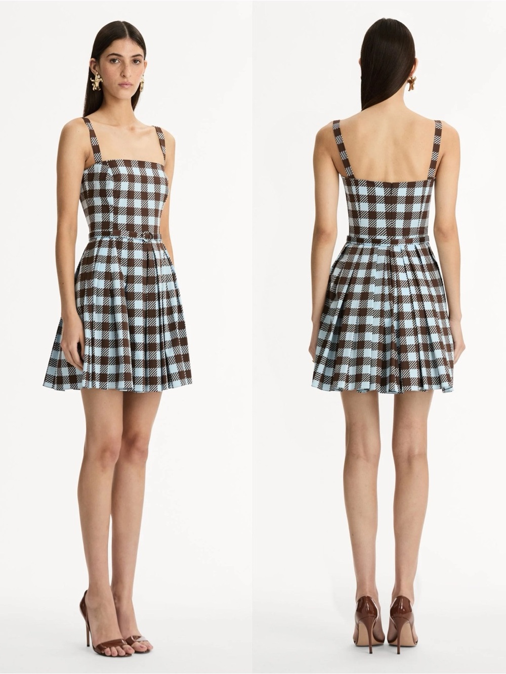 NWT Oscar De La Renta GINGHAM COTTON POPLIN SLEEVELESS DRESS $2,890